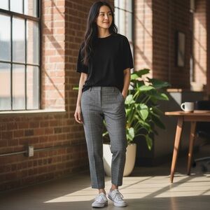 Aritzia Wilfred Black White Plaid Pants Size 10 Wool Blend‎ Cropped Houndstooth